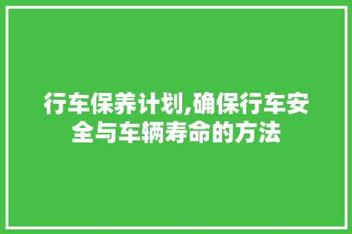 行车保养计划,确保行车安全与车辆寿命的方法