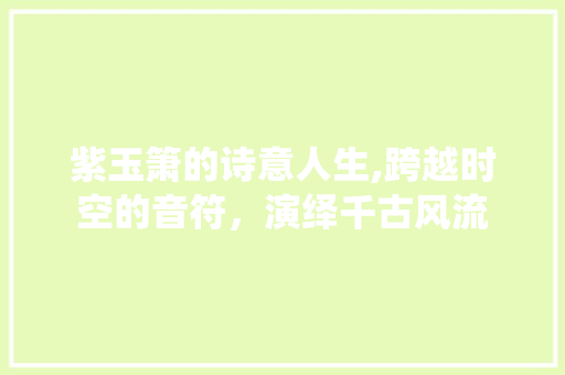 紫玉箫的诗意人生,跨越时空的音符，演绎千古风流