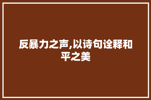 反暴力之声,以诗句诠释和平之美