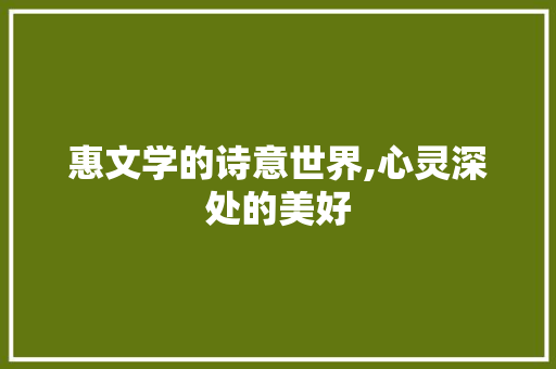 惠文学的诗意世界,心灵深处的美好