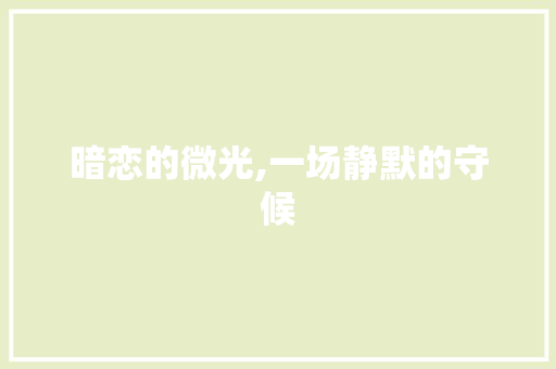 暗恋的微光,一场静默的守候