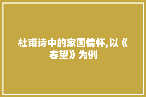 杜甫诗中的家国情怀,以《春望》为例