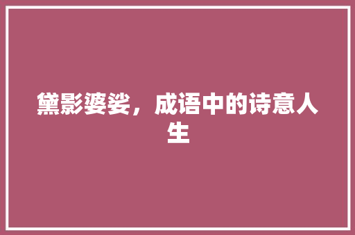 黛影婆娑，成语中的诗意人生