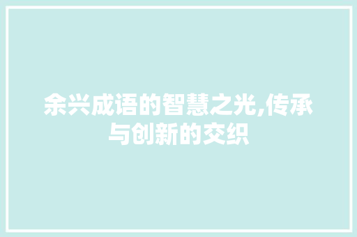 余兴成语的智慧之光,传承与创新的交织