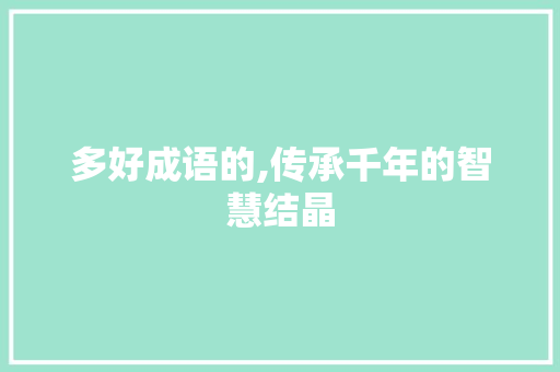 多好成语的,传承千年的智慧结晶