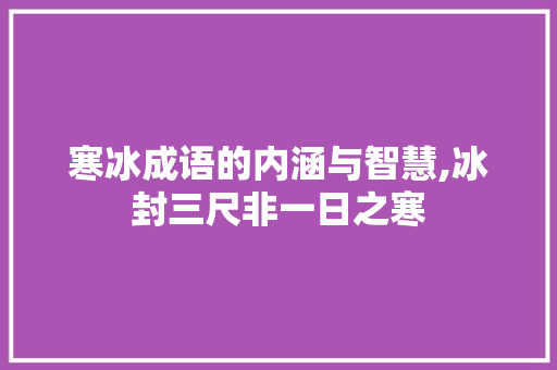 寒冰成语的内涵与智慧,冰封三尺非一日之寒