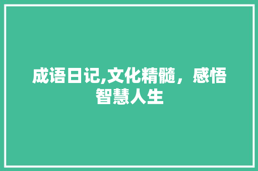 成语日记,文化精髓，感悟智慧人生