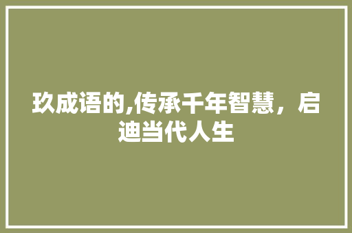 玖成语的,传承千年智慧，启迪当代人生