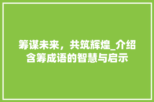 筹谋未来，共筑辉煌_介绍含筹成语的智慧与启示