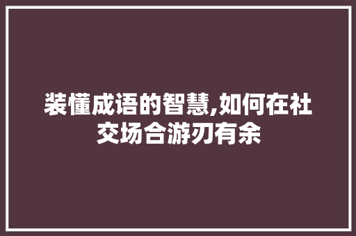 装懂成语的智慧,如何在社交场合游刃有余