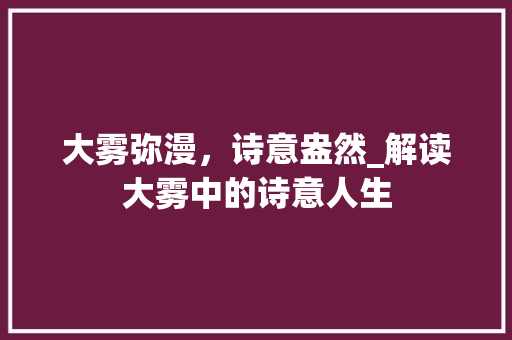 大雾弥漫，诗意盎然_解读大雾中的诗意人生