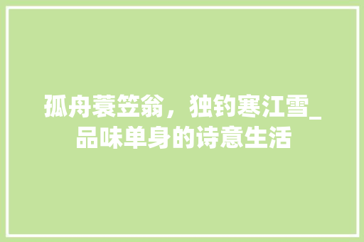 孤舟蓑笠翁，独钓寒江雪_品味单身的诗意生活