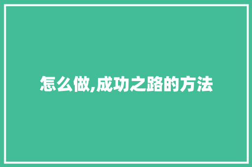 怎么做,成功之路的方法