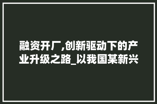 融资开厂,创新驱动下的产业升级之路_以我国某新兴企业为例