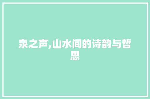 泉之声,山水间的诗韵与哲思
