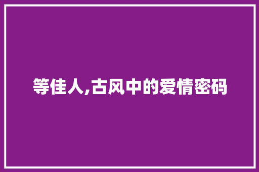 等佳人,古风中的爱情密码