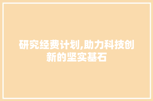 研究经费计划,助力科技创新的坚实基石