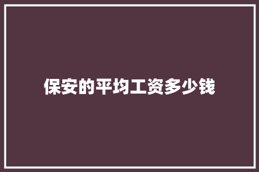 保安的平均工资多少钱