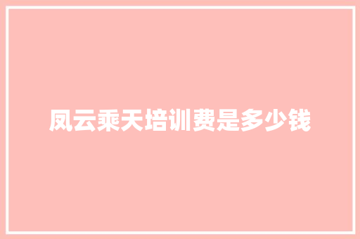 凤云乘天培训费是多少钱
