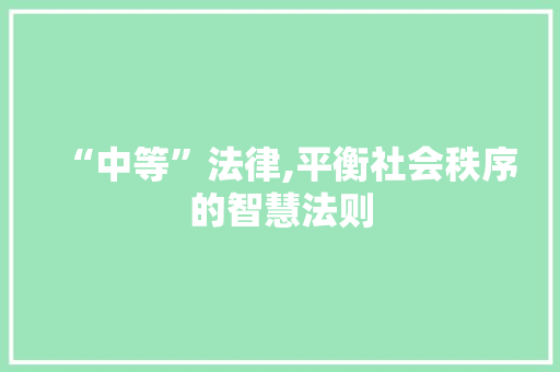 “中等”法律,平衡社会秩序的智慧法则