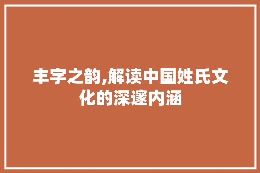 丰字之韵,解读中国姓氏文化的深邃内涵