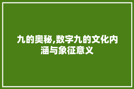 九的奥秘,数字九的文化内涵与象征意义