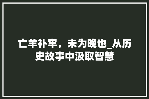 亡羊补牢，未为晚也_从历史故事中汲取智慧