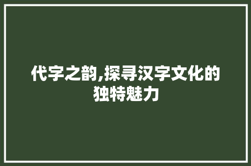 代字之韵,探寻汉字文化的独特魅力