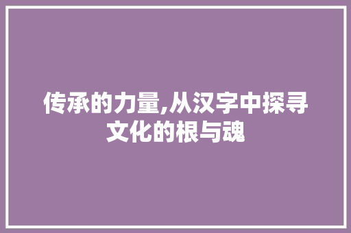 传承的力量,从汉字中探寻文化的根与魂