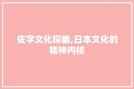 佐字文化探幽,日本文化的精神内核