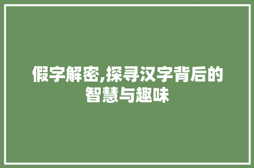 假字解密,探寻汉字背后的智慧与趣味