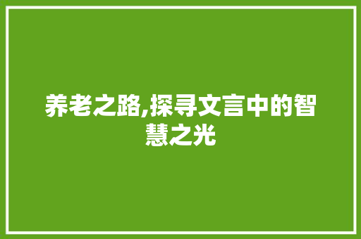 养老之路,探寻文言中的智慧之光