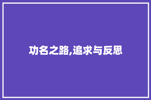 功名之路,追求与反思