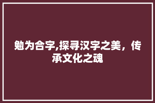 勉为合字,探寻汉字之美，传承文化之魂