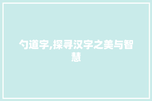 勺道字,探寻汉字之美与智慧