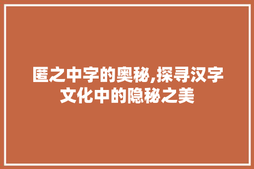 匿之中字的奥秘,探寻汉字文化中的隐秘之美