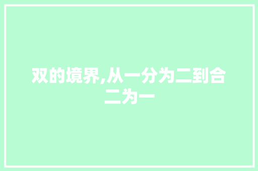 双的境界,从一分为二到合二为一