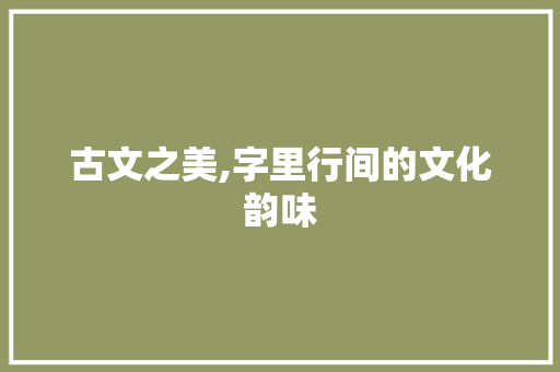 古文之美,字里行间的文化韵味