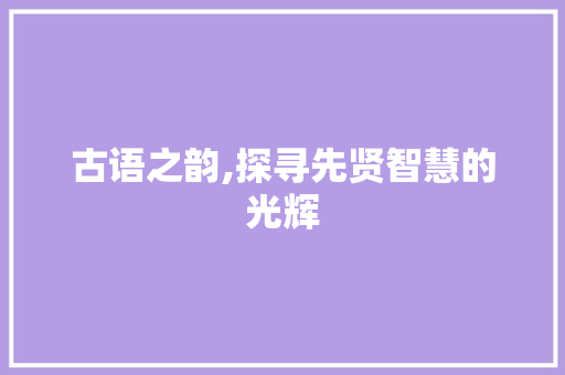 古语之韵,探寻先贤智慧的光辉
