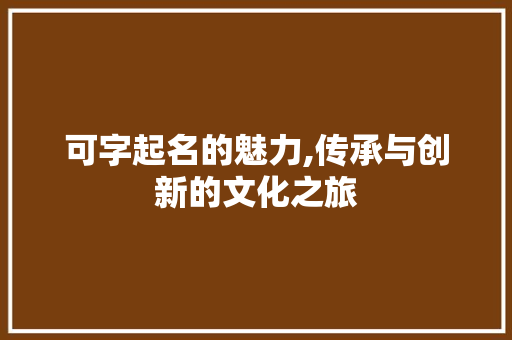可字起名的魅力,传承与创新的文化之旅