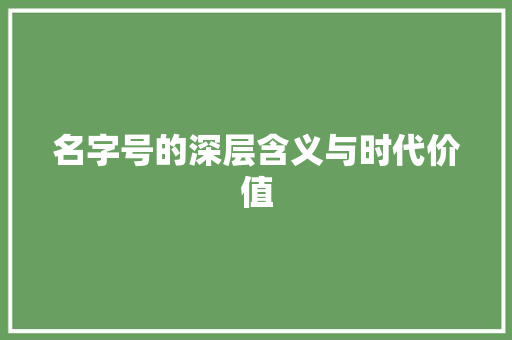 名字号的深层含义与时代价值