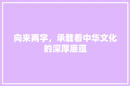 向来两字，承载着中华文化的深厚底蕴