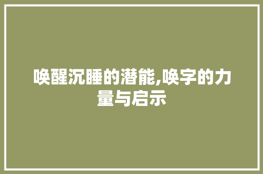 唤醒沉睡的潜能,唤字的力量与启示
