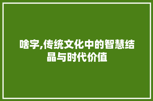 啥字,传统文化中的智慧结晶与时代价值
