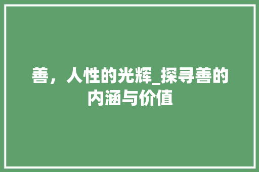 善，人性的光辉_探寻善的内涵与价值