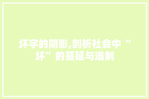 坏字的阴影,剖析社会中“坏”的蔓延与遏制