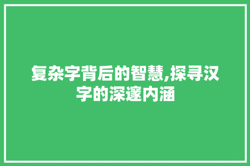 复杂字背后的智慧,探寻汉字的深邃内涵