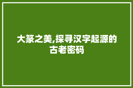 大篆之美,探寻汉字起源的古老密码