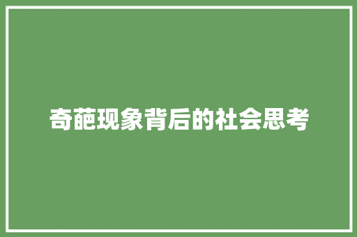 奇葩现象背后的社会思考