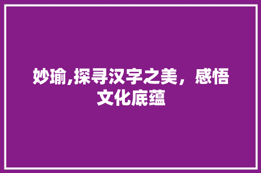 妙瑜,探寻汉字之美，感悟文化底蕴